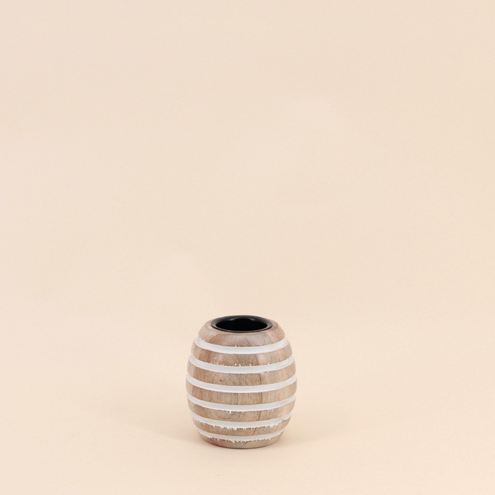 Bougeoir en bois rayé 10cm, style naturel | Hashtag Déco