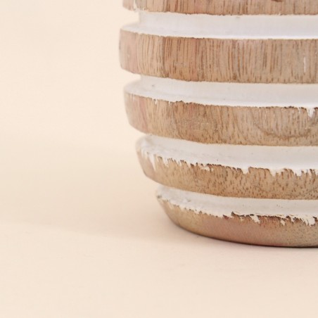 Bougeoir en bois rayé 10cm, style naturel | Hashtag Déco