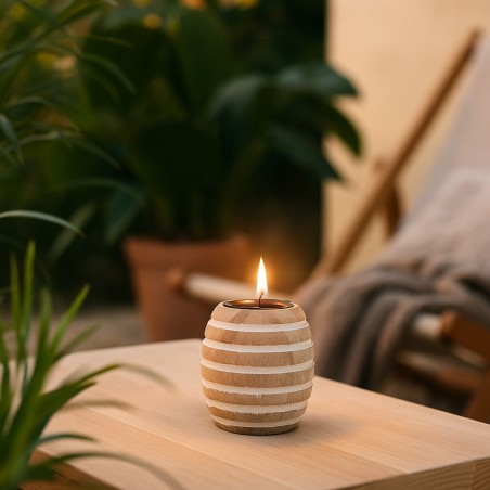 Bougeoir en bois rayé 10cm, style naturel | Hashtag Déco