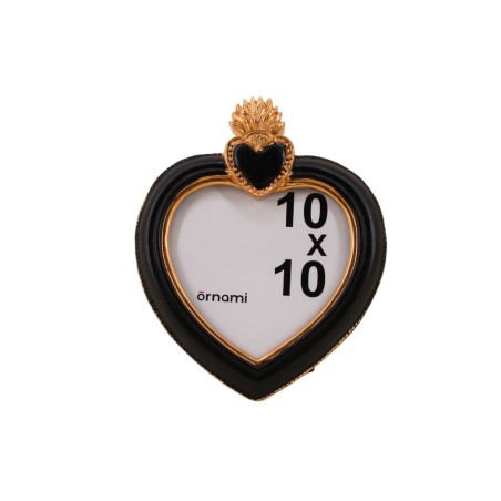 Cadre photo cœur résine noir doré 15cm | Hashtag Déco