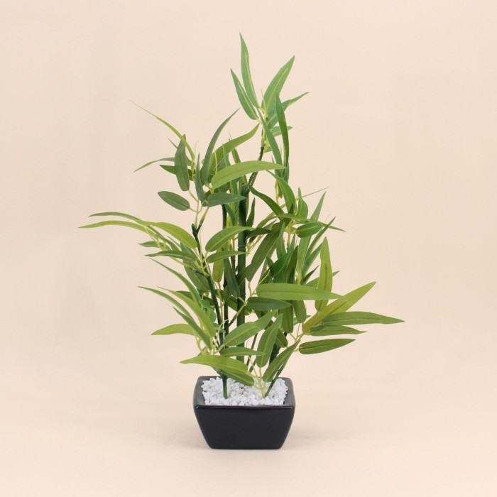 Bambou artificiel pot céramique blanc 40cm | Hashtag Déco