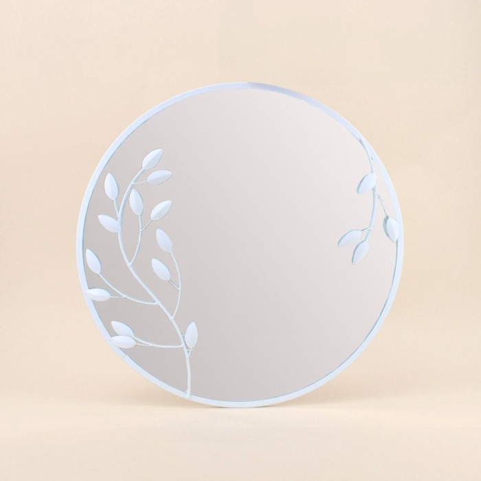 Miroir rond métal blanc fleurs 50cm | Hashtag Déco