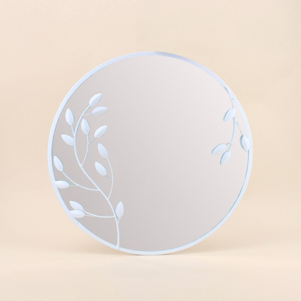 Miroir rond métal blanc fleurs 50cm | Hashtag Déco Miroir rond métal blanc fleurs 50cm | Hashtag Déco
