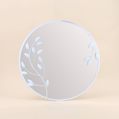 Miroir rond métal blanc fleurs 50cm | Hashtag Déco