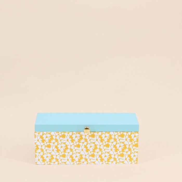 Boite à bijoux bois motifs fleuris vert jaune | Hashtag Déco
