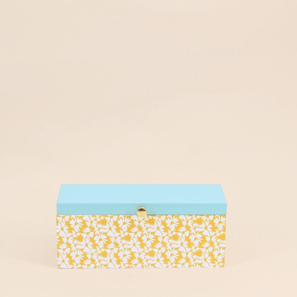 Boite à bijoux bois motifs fleuris vert jaune | Hashtag Déco