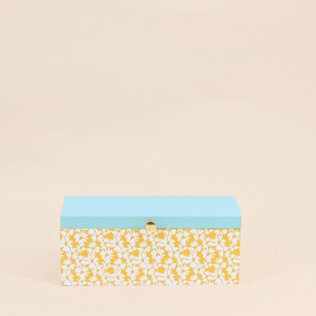 Boite à bijoux bois motifs fleuris vert jaune | Hashtag Déco