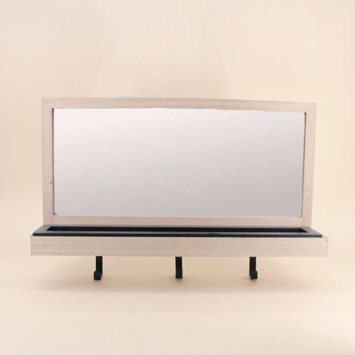 Miroir mural en bois noir avec étagère | Hashtag Déco