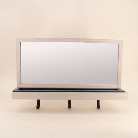 Miroir mural en bois noir avec étagère | Hashtag Déco
