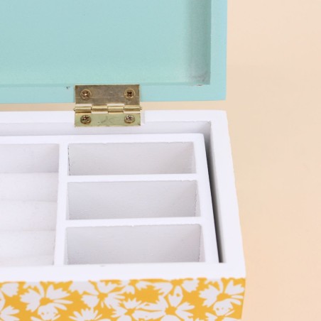 Boite à bijoux bois motifs fleuris vert jaune | Hashtag Déco