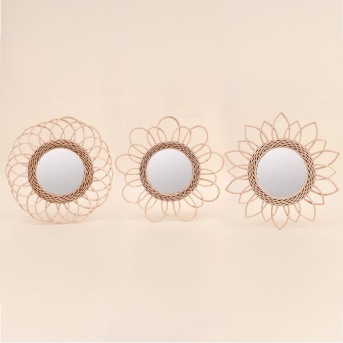 Set de 3 miroirs en rotin naturel 30cm | Hashtag Déco