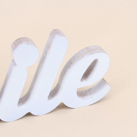 Mot décoratif "Smile" blanc bois 35cm | Hashtag Déco