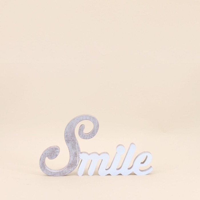 Mot décoratif "Smile" blanc bois 35cm | Hashtag Déco