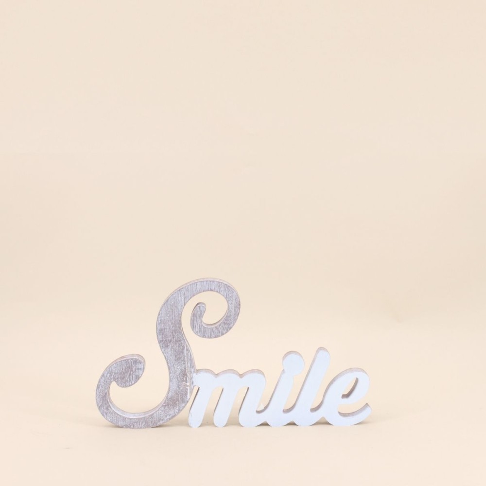 Mot décoratif "Smile" blanc bois 35cm | Hashtag Déco