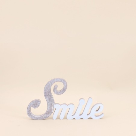 Mot décoratif "Smile" blanc bois 35cm | Hashtag Déco