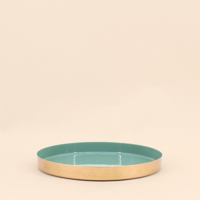 Plateau rond vert doré 20cm en métal | Hashtag Déco