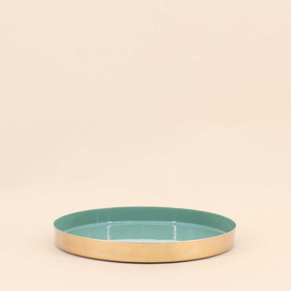 Plateau rond vert doré 20cm en métal | Hashtag Déco