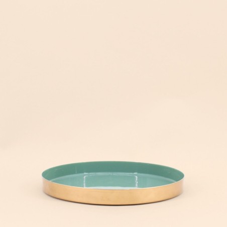 Plateau rond vert doré 20cm en métal | Hashtag Déco