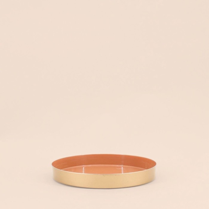 Plateau rond orange 20cm en métal doré | Hashtag Déco
