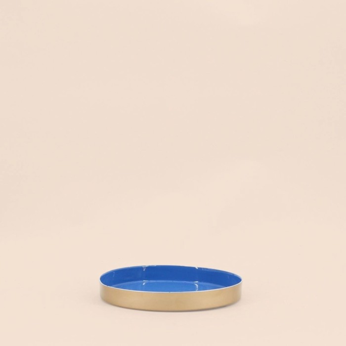 Plateau rond bleu et doré 16cm en métal | Hashtag Déco