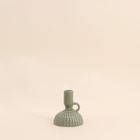 Lot de 2 bougeoirs céramique strié vert | Hashtag Déco