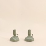 Lot de 2 bougeoirs céramique strié vert | Hashtag Déco