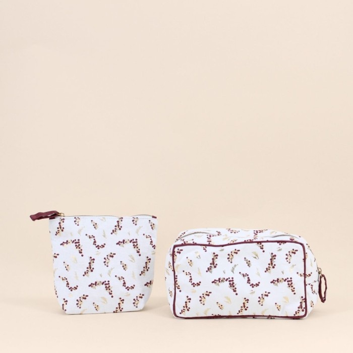 Set de 2 trousses de toilette fleuries en coton rose | Hashtag Déco