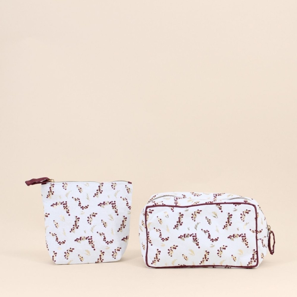 Set de 2 trousses de toilette fleuries en coton rose | Hashtag Déco