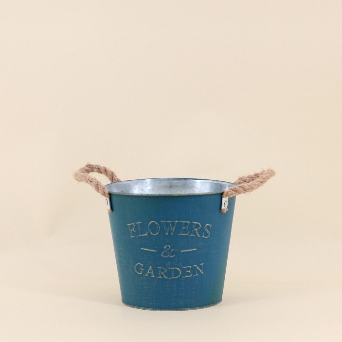 Pot de fleurs métal bleu effet vieilli 17cm | Hashtag Déco