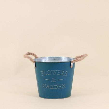 Pot de fleurs métal bleu effet vieilli 17cm | Hashtag Déco