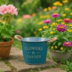 Pot de fleurs métal bleu effet vieilli 17cm | Hashtag Déco