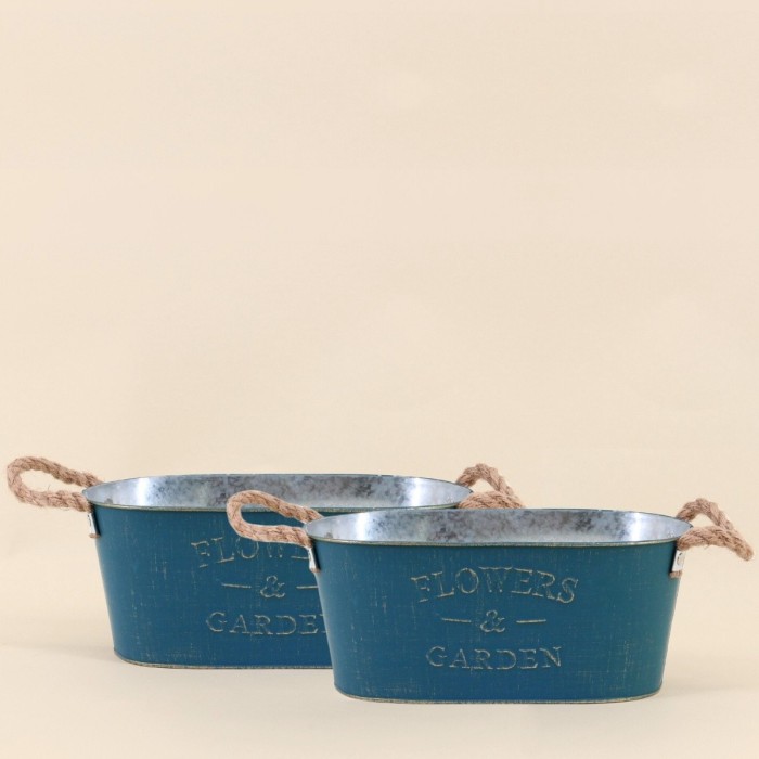Lot de 2 jardinières effet vieilli bleu 30cm | Hashtag Déco