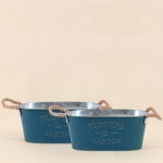 Lot de 2 jardinières effet vieilli bleu 30cm | Hashtag Déco