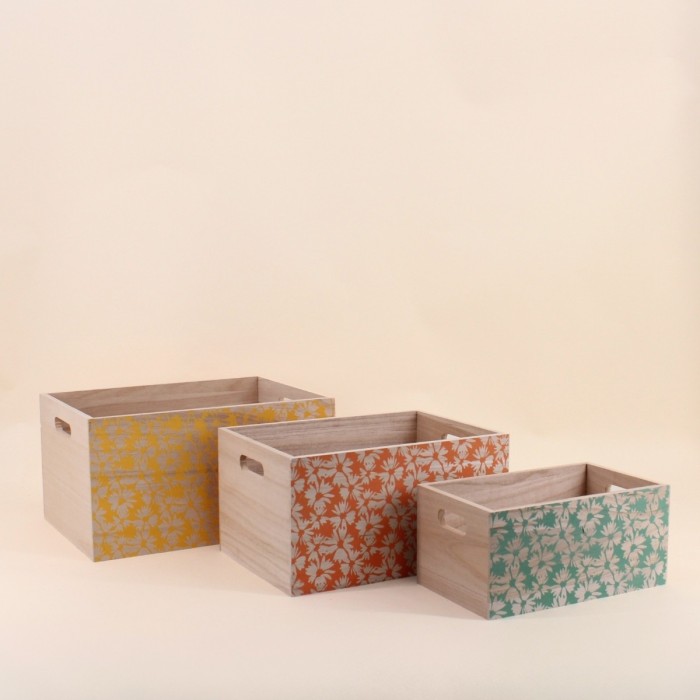 Set de 3 caisses fleuris bois colorées | Hashtag Déco
