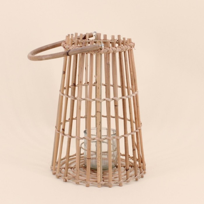 Lanterne en rotin conique beige 30cm | Hashtag Déco