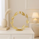 Bougeoir rond 30cm feuilles dorées métal | Hashtag Déco