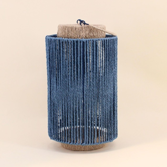 Lanterne en corde bleu marron 40cm | Hashtag Déco