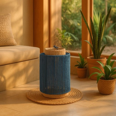 Lanterne en corde bleu marron 40cm | Hashtag Déco