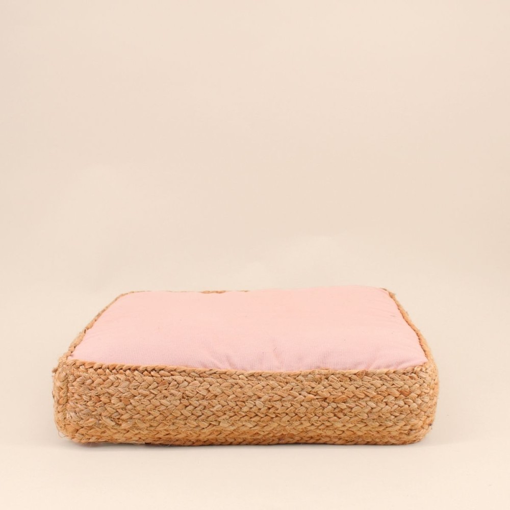 Coussin de sol tissu et jute 40x40cm beige | Hashtag Déco