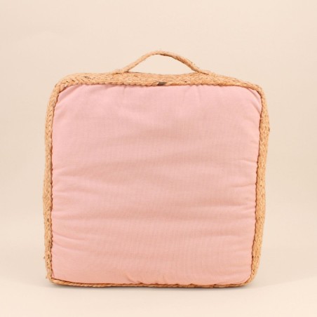 Coussin de sol tissu et jute 40x40cm beige | Hashtag Déco