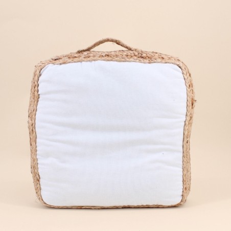 Coussin de sol tissu et jute 40x40cm beige | Hashtag Déco
