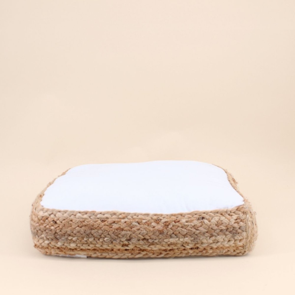 Coussin de sol tissu et jute 40x40cm beige | Hashtag Déco