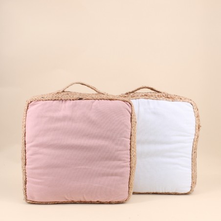 Coussin de sol tissu et jute 40x40cm beige | Hashtag Déco