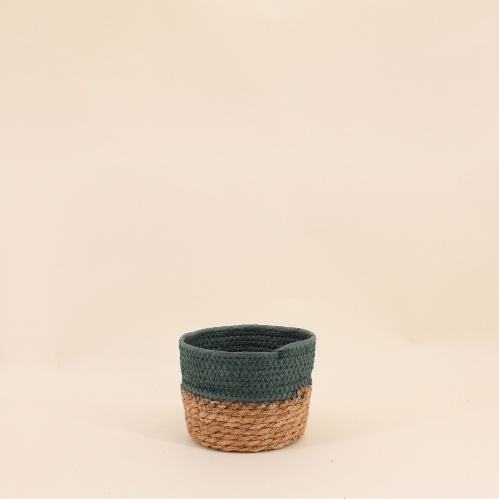 Panier en paille vert naturel 15x12cm | Hashtag Déco