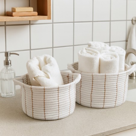 Set de 2 paniers en corde beige avec poignées | Hashtag Déco