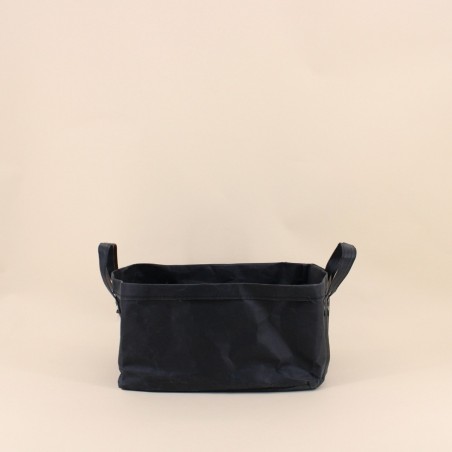 Panier rectangulaire noir en osier avec poignées | Hashtag Déco