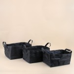Panier rectangulaire noir en osier avec poignées | Hashtag Déco