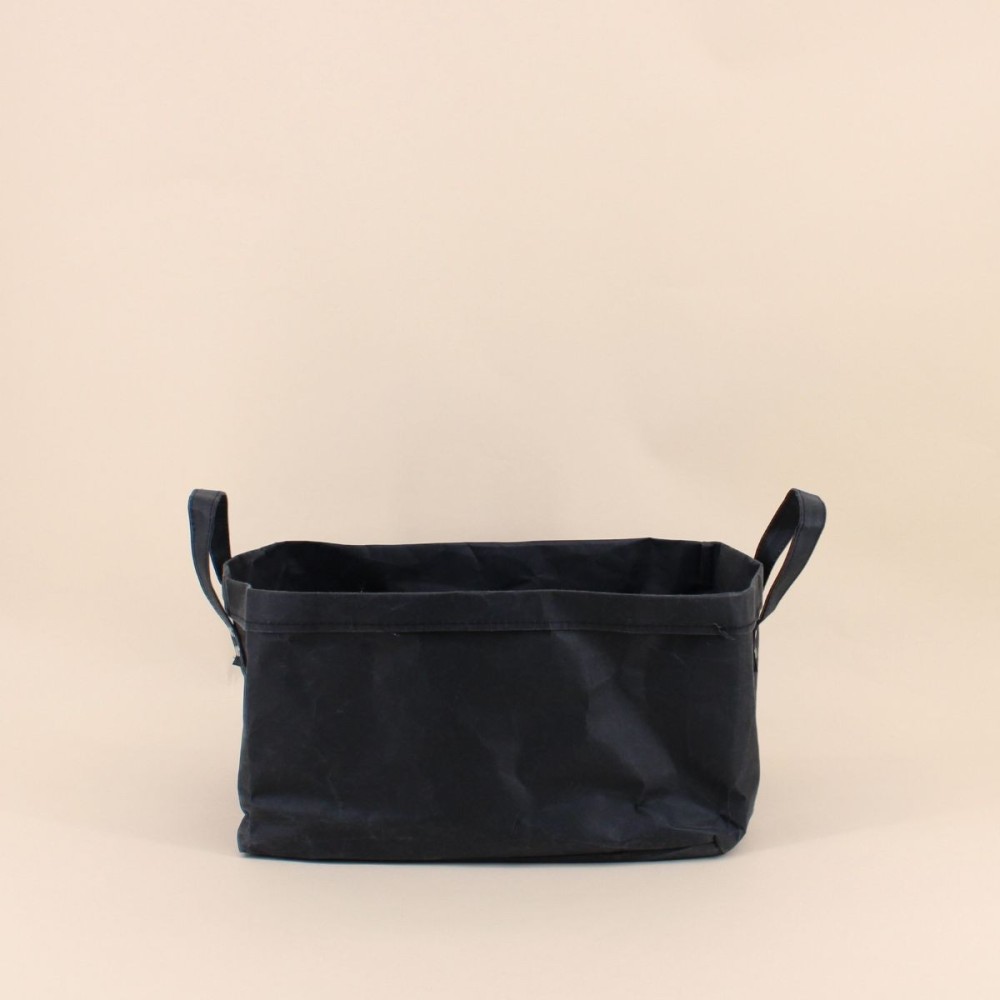 Panier rectangulaire noir en osier 33x23cm | Hashtag Déco