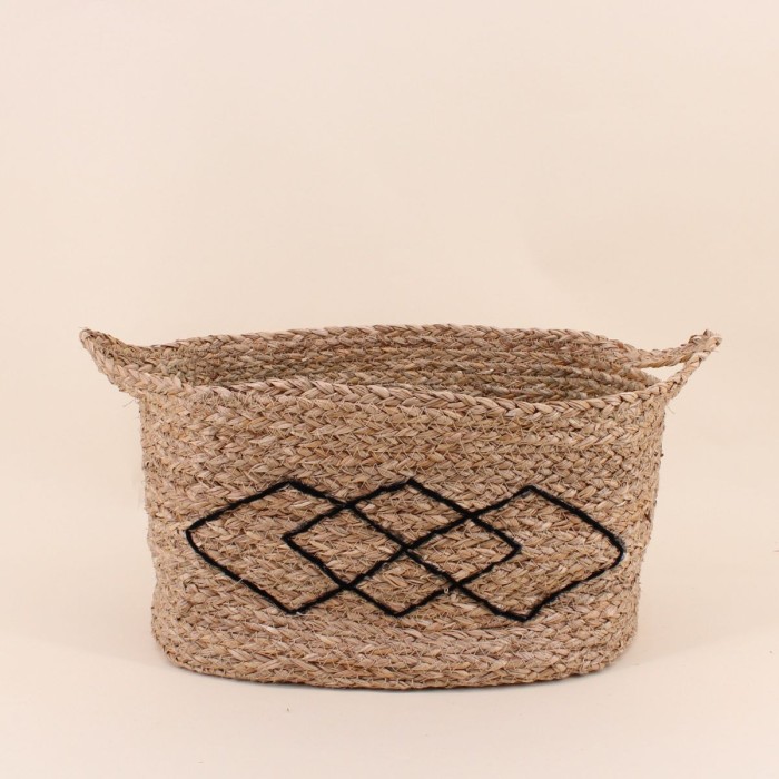 Panier rectangulaire fibres naturelles à motifs noirs | Hashtag Déco