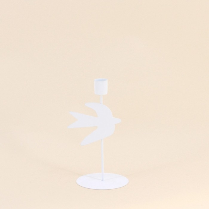 Bougeoir oiseau métal blanc 20cm élégant | Hashtag Déco